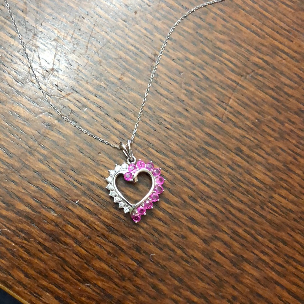 14k Gold Pink Sapphire and Diamond Heart Pendant